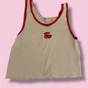 SOLD!!! Cherry Embroidered Tank Top - Cream and Red